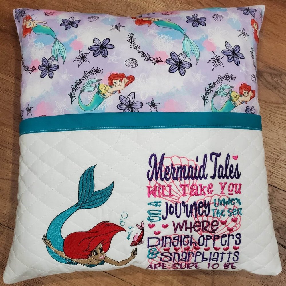 Little Mermaid Ariel Reading Book Pocket Pillow 16"x16"